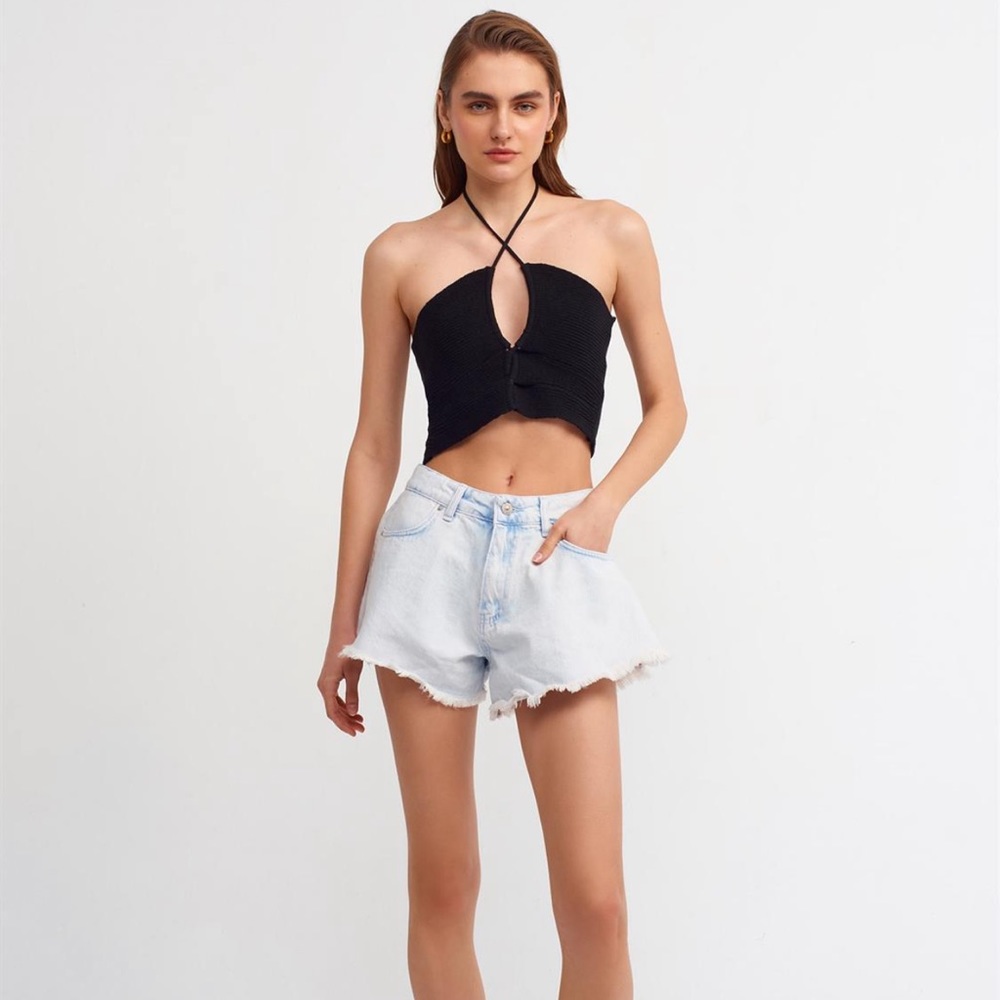 Lace-Up Knitwear Top-Black